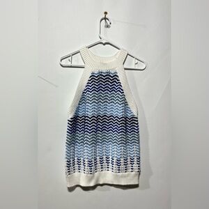 LOFT Blue and White Zigzag Sweater Halter Tank Top Size Large NWT